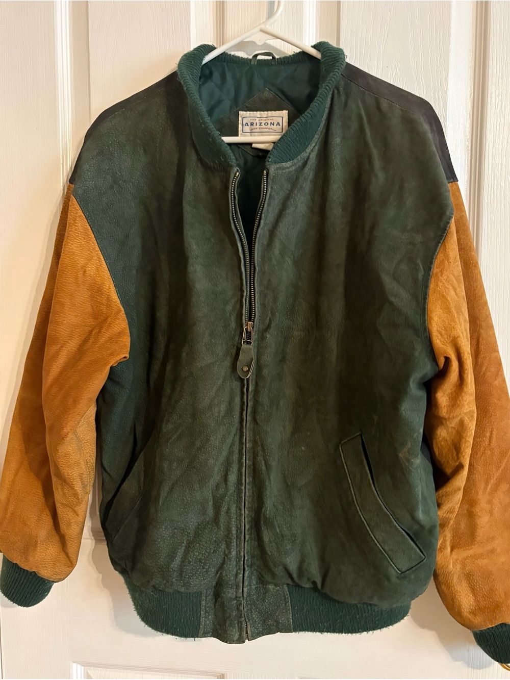 Arizona Jean Company Green and Brown Suede Bomber Jacket
